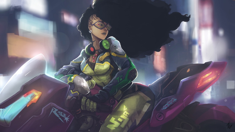 bike, Biker, speed, night, art, the wind, the city, 5K, motorcycle, hair, girl