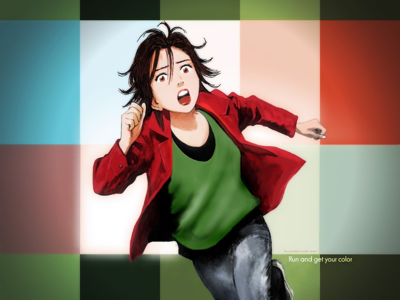 three quarter length, young adult, lifestyles, red, emotion, hair, front view, standing, indoors, Naoki Urasawa, mouth open, one person, auto post production filter