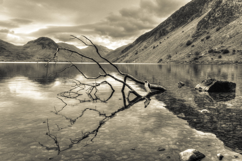 Irton, beauty In Nature, rocks, log on, branch, scenics, outdoors, mountains, Wast Water, Drift wood, landscape, Lake District, body of water, safe, photography