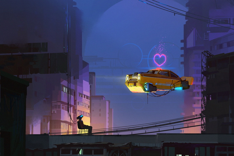 Car, Taxi, Vehicle, Sci Fi, City, Cyberpunk, 1080P