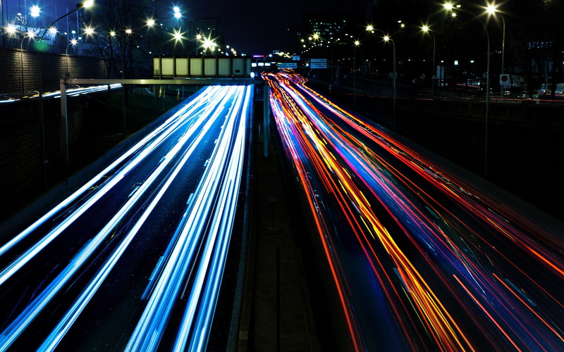 road, 2K, lights, night, urban, city, long exposure, light trails, street light, France