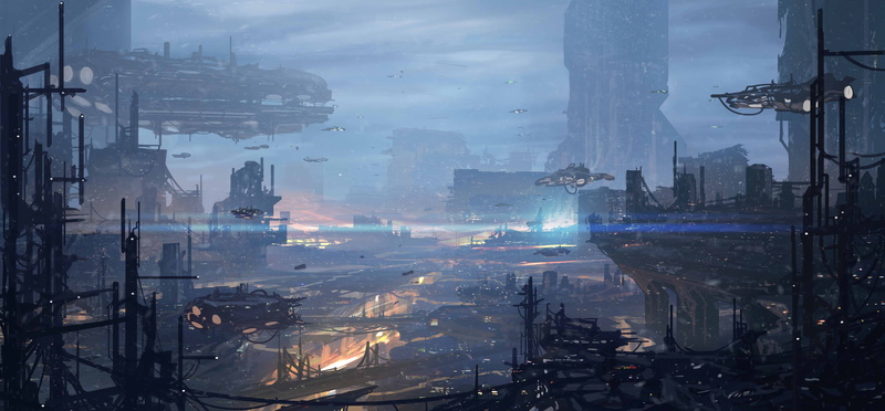5K, ships, the city, lights, future, art, transport, Jonathan Powell
