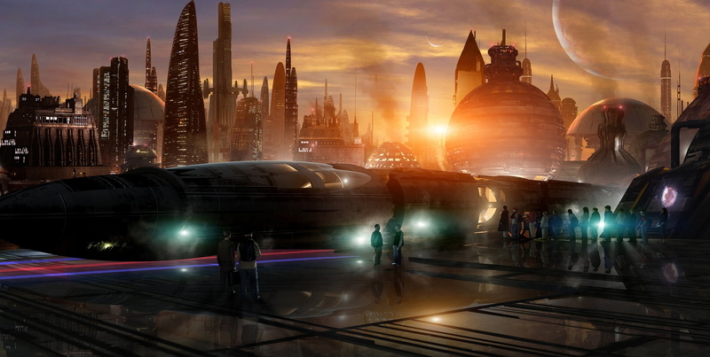 digital, urban Skyline, travel, people, skyscraper, planet, sky, tower, the moon, planets, domes, motion, downtown District, digital composite