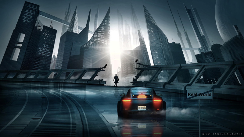 city, silhouette, cyberpunk, car, sports car, futurism, 4K