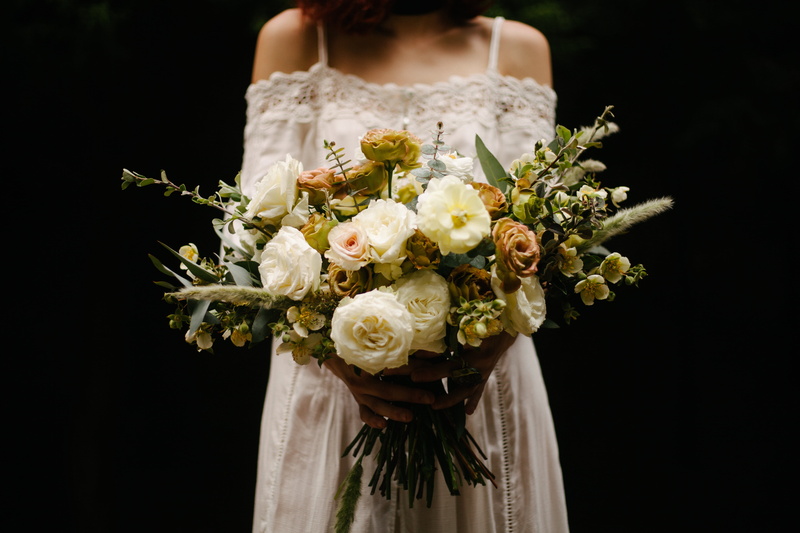 wedding dress, women, event, bouquet, flower head, midsection, white, black background, gown, celebration, holding, one person, 5K, adult, nature, plant