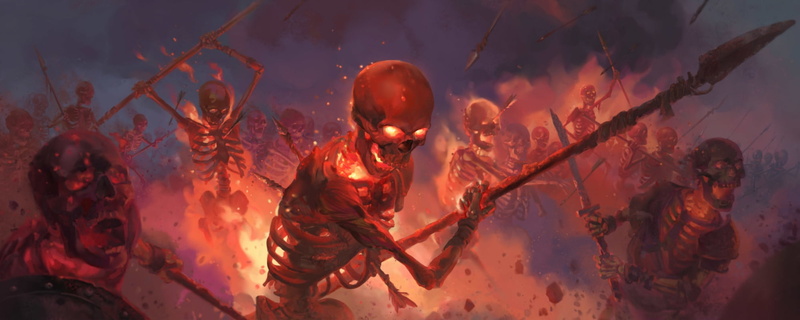 artwork, war, fantasy art, fire, skull, skeleton, illustration, 1080P, battle, digital