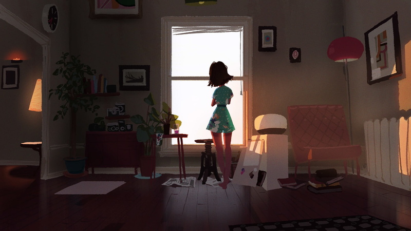 adult, chair, room, rear view, standing, sofa, electric lamp, long hair, casual clothing, lifestyles, leisure activity, one person, 1080P, child, home interior