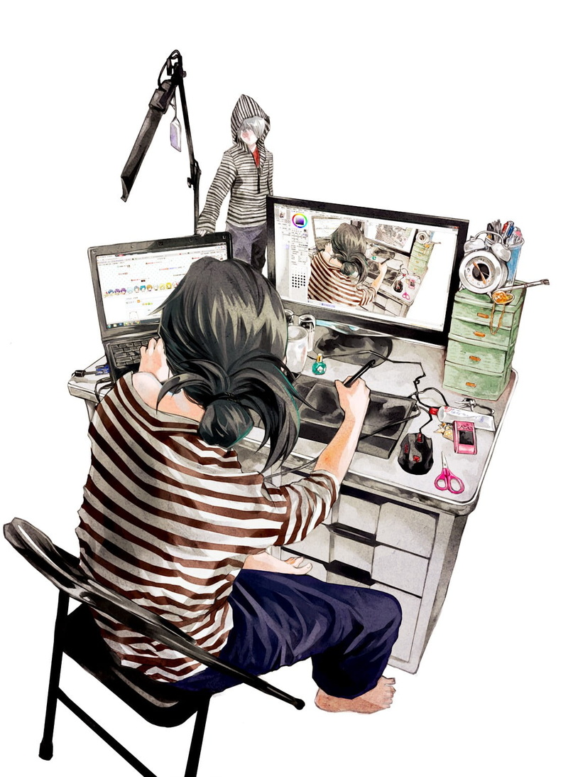 communication, artwork, creativity, wireless technology, woman, desk, 720P, holding, photography themes, sitting, studio shot, connection, indoors, pen