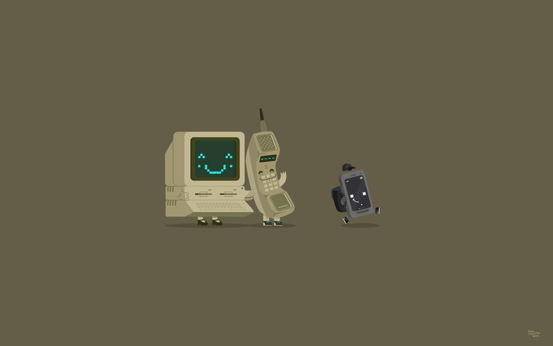 monitor, minimalism, white, illustration, technology, grey, 1080P, computer, telephone