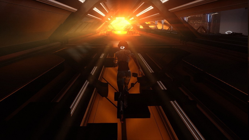 males, railing, motion, indoors, 720P, one person, lens flare, built structure, architecture, screenshots, sign, staircase, adult, Remember Me, ladder