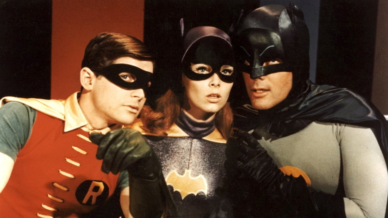 mask - disguise, young adult, togetherness, women, portrait, Yvonne Craig, Bert ward, friendship, people, clothing, Adam West, disguise, indoors, arts culture and entertainment