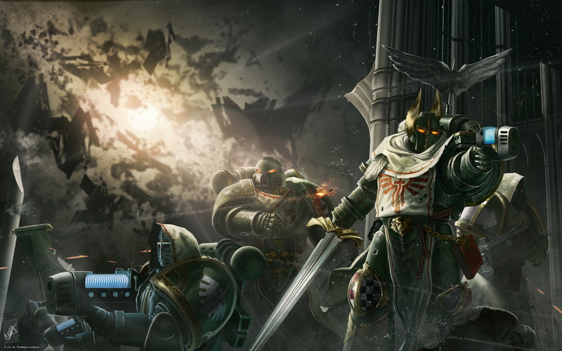 Warhammer 40K, 4K, war, weapons, the Dark Angels, armor