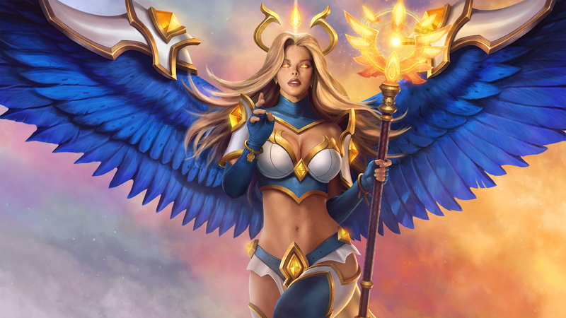 the game, Juggernaut Wars, warrior, wings, 2K, angel, staff, Angelina Mereside