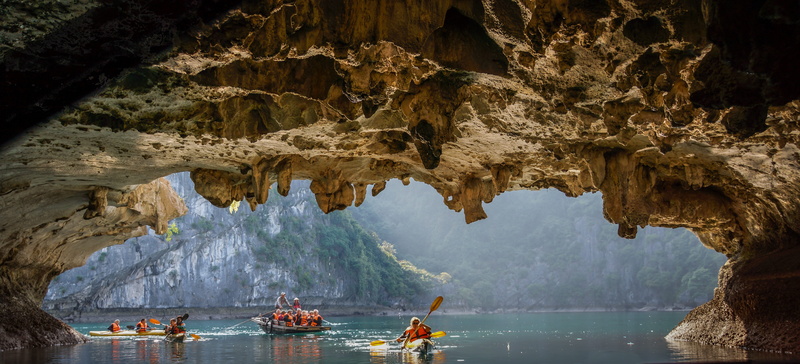 solid, day, indoors, cave, landscape, kayak, rock, waterfront, water, nature, rock formation, tourism, tranquility, travel destinations, holiday, 5K, rock - object