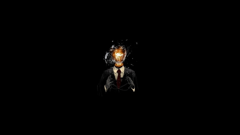 glass, digital art, face, 1080P, minimalism, Lightbulb, artwork, men, portrait, Broken, black background, Suits