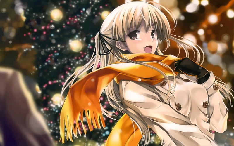 anime girls, snow, happy face, 720P