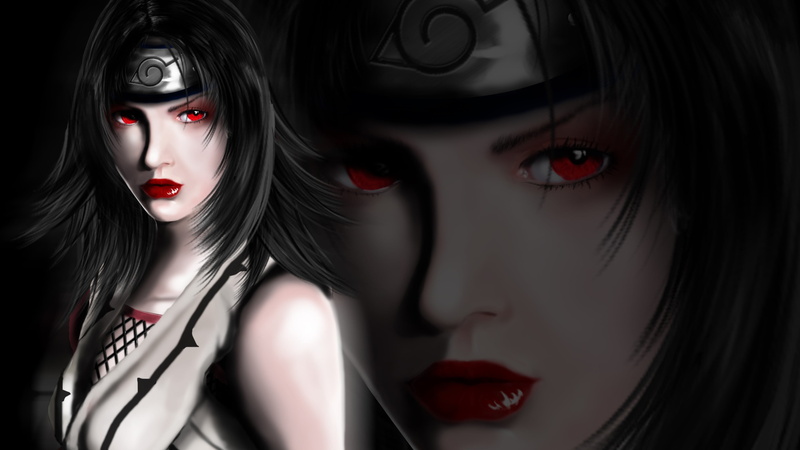 black background, hairstyle, looking at camera, one person, portrait, black, haired, Kurenai Yūhi, red lipstick, character, Naruto Shippuuden, female, anime