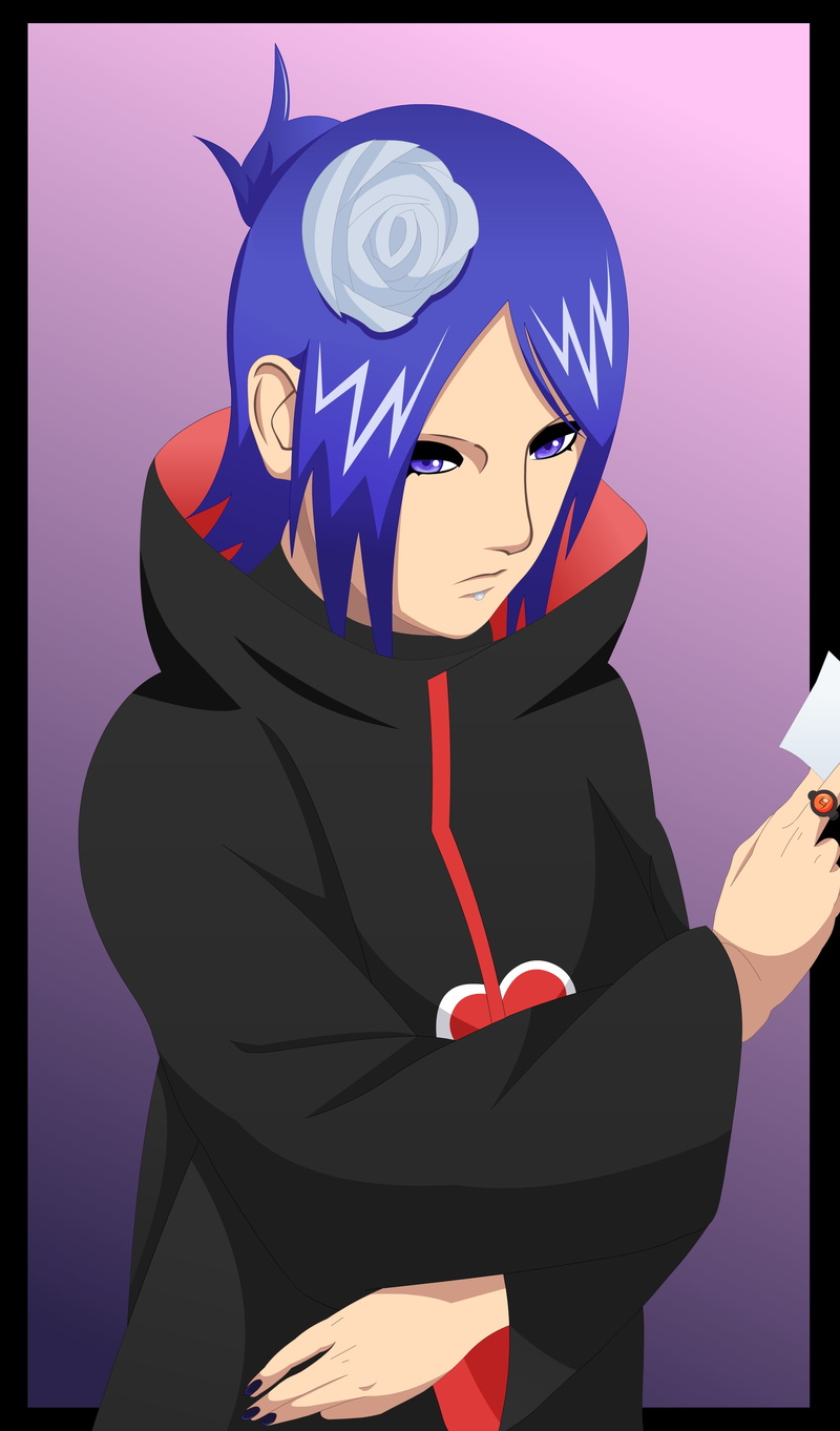 naruto, Blue hair, blue, hair, simple background, vectors, akatsuki, background, Naruto: Shippuden, flower, shippuden, 4K, Konan, hd, art, anime, simple