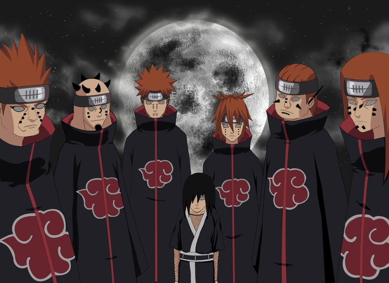 digital composite, people, character, architecture, males, Anime, Naruto, leisure activity, men, nature, real people, group of people, Pain (Naruto), illuminated