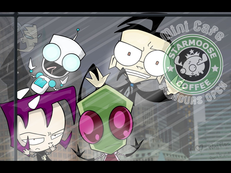 Gir Starbucks Zim Cities Robots Dib Invader Gaz Aliens 720p Hd Wallpaper