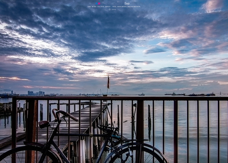 metal, 云, 海岸, sunrise, Lee, Penang, 2K, black metal, dock, water, 紫, Malaysia, view, 16mm, 海洋, gate, 水, outdoors, tokina, beach, bicycle, Pulau Pinang
