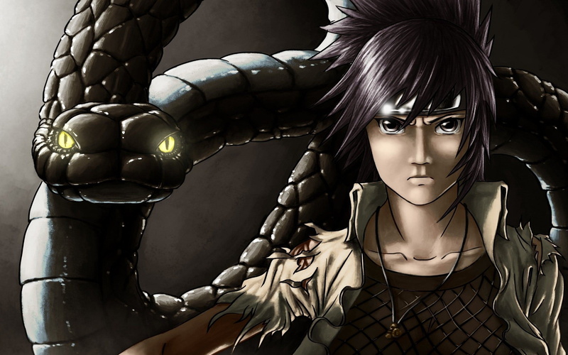 lifestyles, snake, women, indoors, art and craft, male, young adult, fashion, Naruto Shippuuden, front view, leather, representation, young women, anime