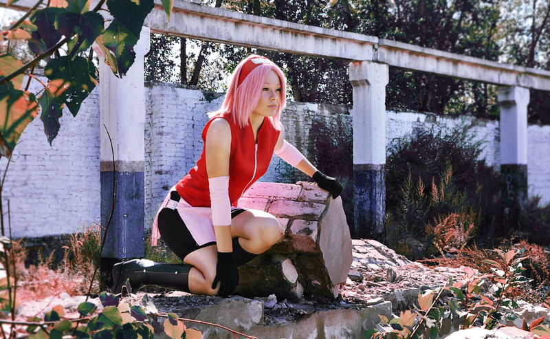 girl, naruto, 4K, the ruins, sakura, Sakura Haruno, costume, kunoichi, cosplay, shippuden