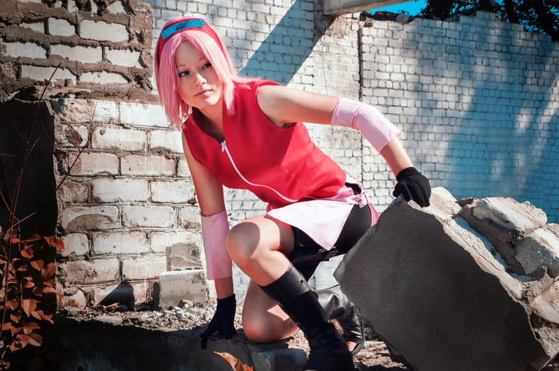 Haruno Sakura, leisure activity, brick, one person, young women, beautiful woman, 4K, architecture, kunoichi, sakura, day, outdoors, young adult, casual clothing