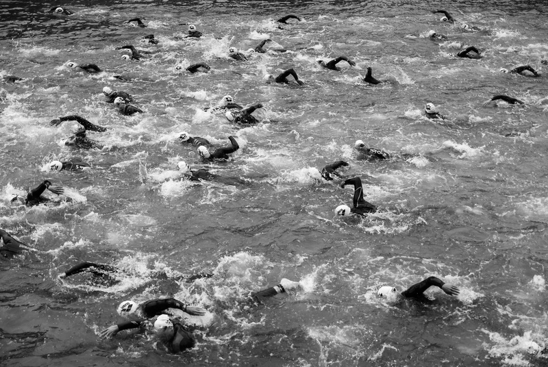triathlon, trip, grayscale, water, leisure activity, swimmers, nature, sea, high angle view, 4K, swim, day, swimming, competition, photo, sport, people