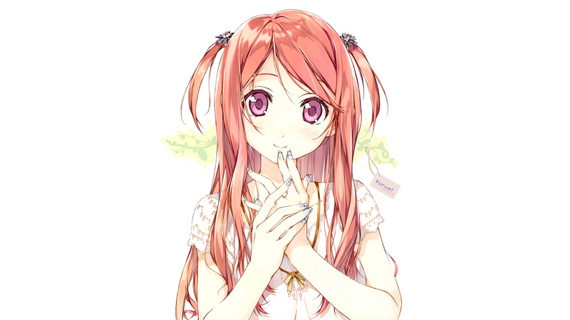 hair, moe, women, creativity, pink hair, beautiful woman, anime girl, young women, white background, blond hair, fingers, indoors, portrait, art and craft