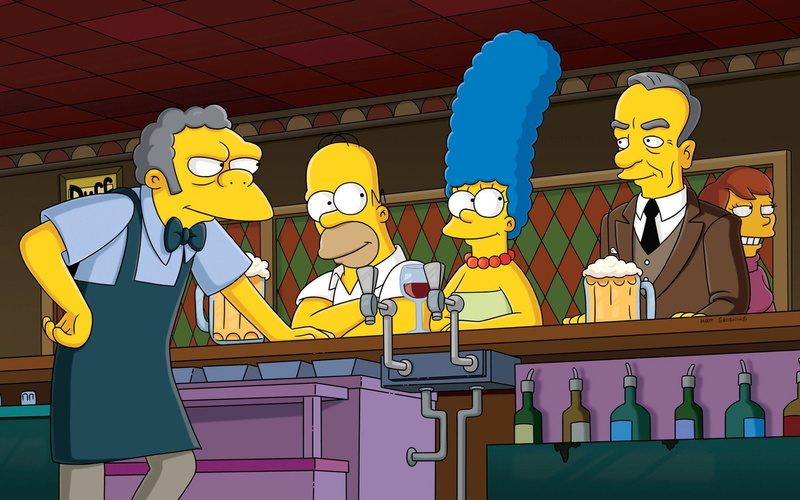 The Simpsons, Moe Szyslak, beer, Marge Simpson, Homer Simpson, Bar, 1080P