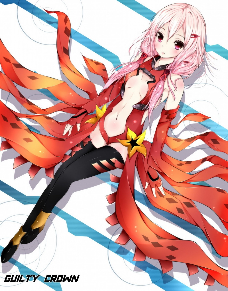thigh, long hair, hair, red, moe, 720P, eyes, hd, anime, crown, art, amatsuki, guilty, pink, people, yuzuriha, long, girls, ino, highs, bodysuit