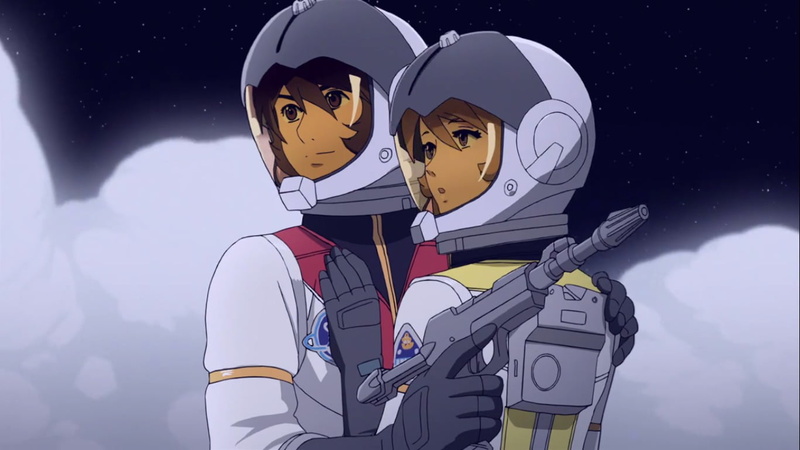people, obscured face, love, adult, positive emotion, character, nature, day, Space Battleship Yamato 2199, standing, sky, female, men, suit, illustration