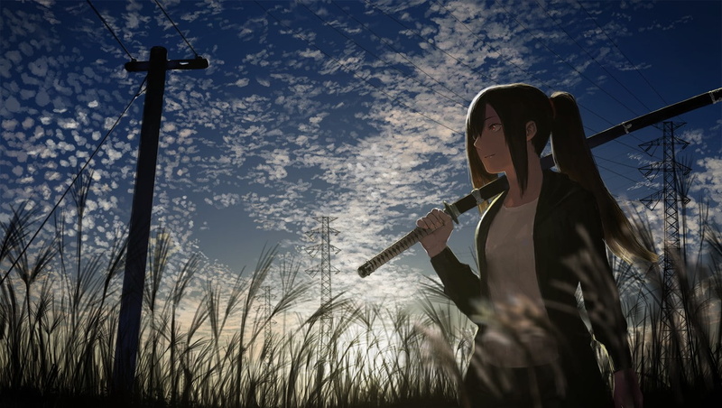 power lines, 720P, utility pole, anime, anime girls