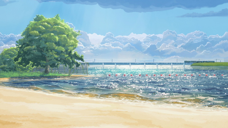 1080P, Everlasting Summer, beach, trees, ArseniXC, sea, artwork, clouds