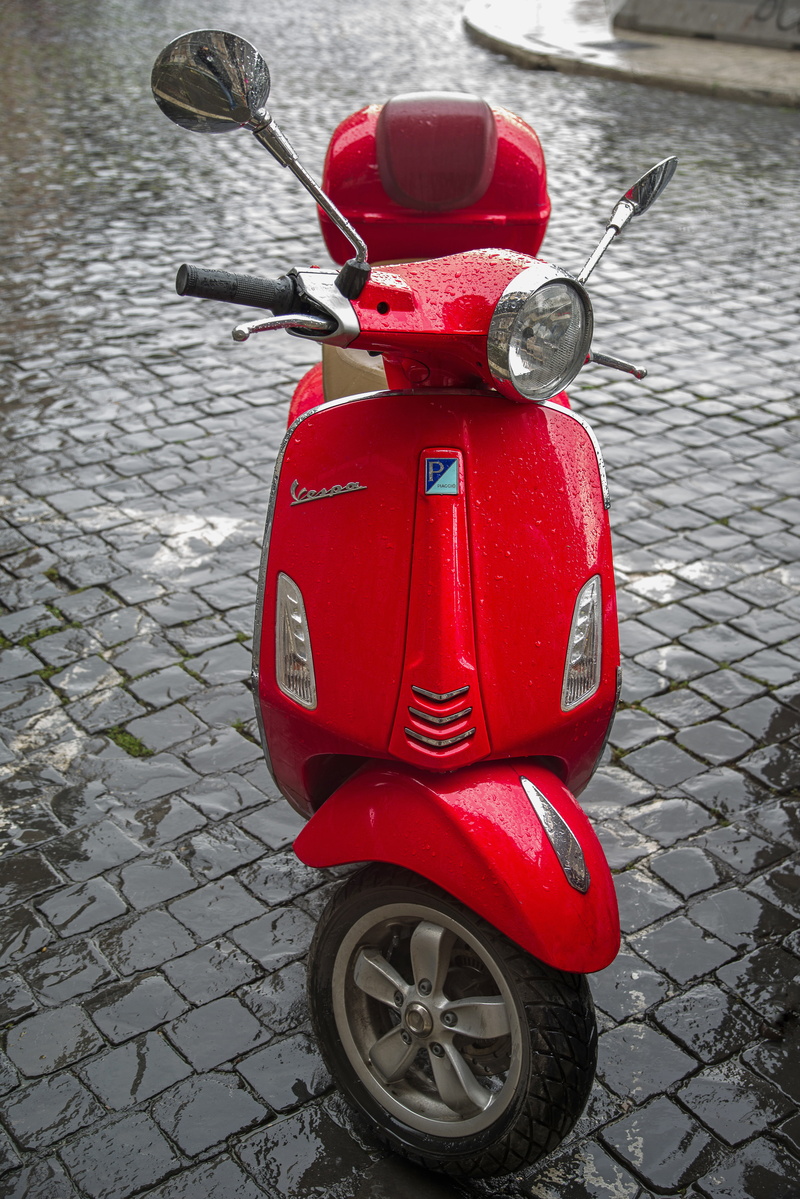 protection, stationary, day, transportation, rome, red, footpath, 5K, urban, outdoors, security, retro, wheel, italy, rain, paving stone, vehicle, no people