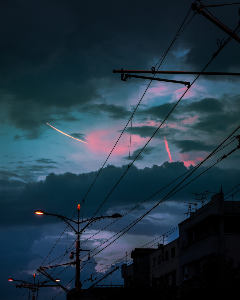 universe, building exterior, space, city, outdoors, thunderstorm, mesa, 4K, cloud - sky, astronomy, built structure, vapor trail, electricity, illuminated