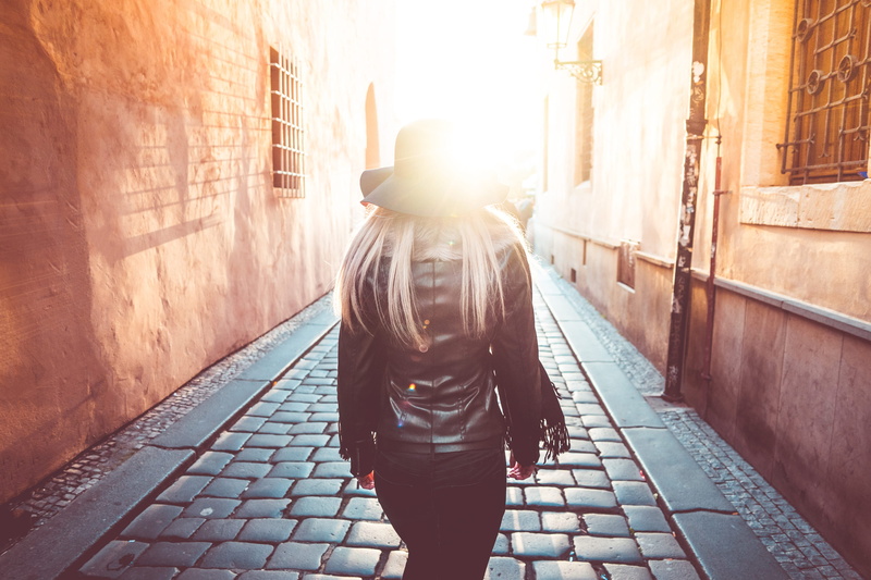 young Adult, day, loneliness, sunbeams, built structure, woman, Alone, old city, Prague, people, females, rear view, adult, urban Scene, 4K, sunlight