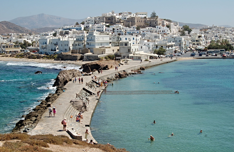 water, human, coast, boat, vacations, 2K, promontory, naxos, high angle view, group of people, near, dock, outdoors, shoreline, city, beach, built structure