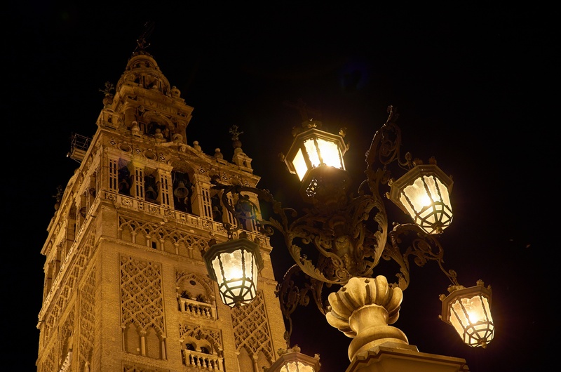 tourism, travel destinations, dom, gothic, clock, lantern, tower, near, illuminated, white, travel, light pole, street light, belief, imposing, history