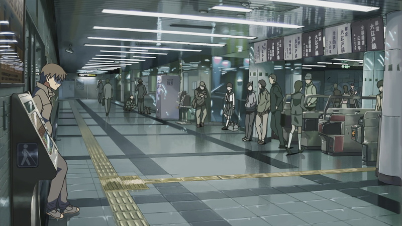 escalator, 5 Centimeters Per Second, lifestyles, transportation, technology, subway station, subway, mode of transportation, men, indoors, tiled floor
