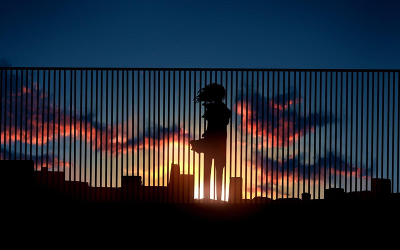 decor, building, centimeters, wall, 1080P, near, per, second, standing, 1920x1200, silhouette, anime, woman, 5 centimeters per second