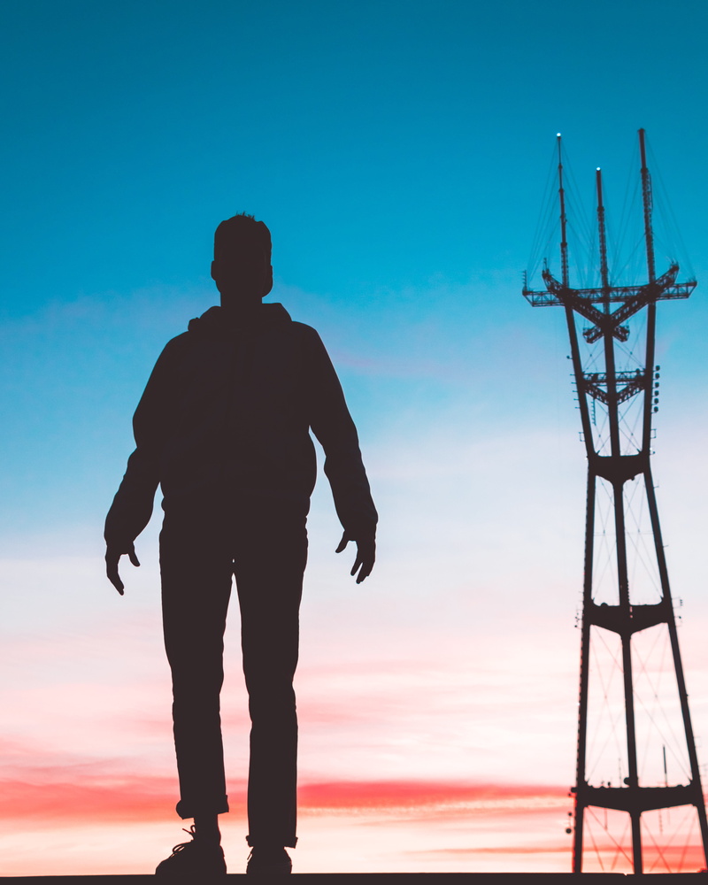 near, red sky, one person, man, shadow, 4K, photography, person, rear view, real people, cloud - sky, front, transmission, outdoors, lifestyles, standing