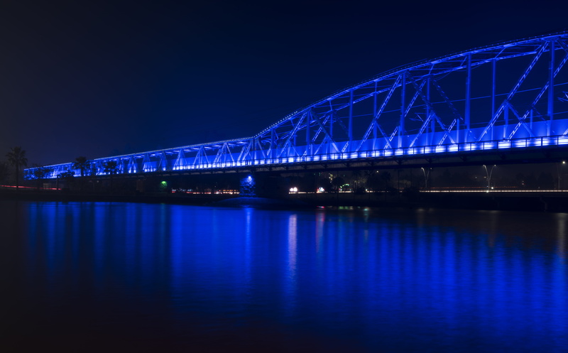 water, travel destinations, nighttime, bridge - man made structure, 5K, blue, city, long exposure, reflection, no people, illuminated, built structure