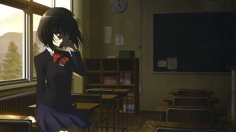 classroom, Misaki Mei, anime girls, eyepatches, anime, school uniform, 1080P, Another