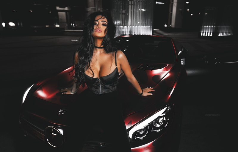 Mercedes AMG GTs, photo manipulation, young women, motor vehicle, mode of transportation, juicy lips, 2K, leisure activity, front view, old car, night