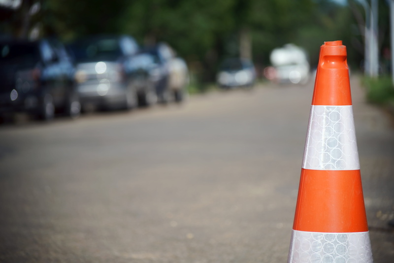 mode of transportation, cone, street, communication, outdoors, pylon, city, no people, construction, sign, orange color, road construction, protection