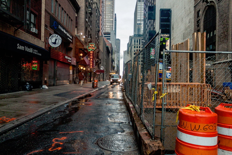 daytime, urban Scene, buildings, traffic cone, footpath, painted, manhattan - New York City, text, brown, street, lights, new York City, building, road