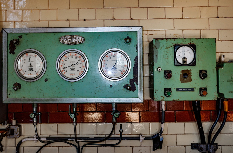 architecture, meter - instrument of measurement, industry, green color, electronics, equipment, control panel, technology, control, indoors, no people