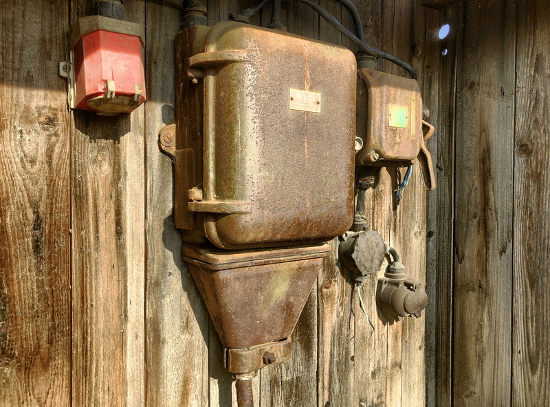 safety, dirty, rusted, weathered, power supply, connection, abandoned, electric, rust, security, metal, wood - material, house, retro, electricity, outdoors